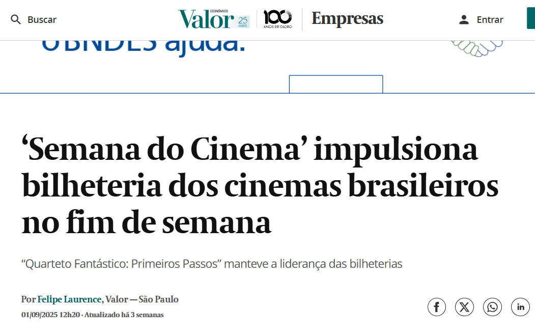 ‘Semana do Cinema’ impulsiona bilheteria dos cinemas brasileiros no fim de semana