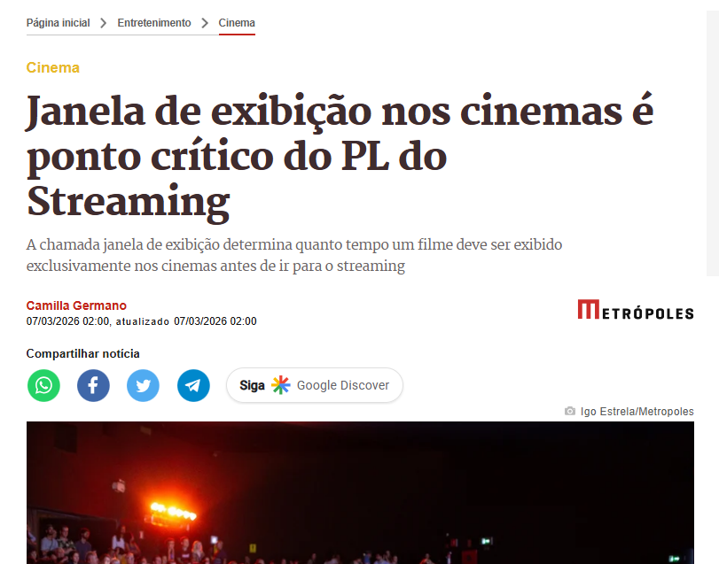 Janela de exibição nos cinemas é ponto crítico do PL do Streaming